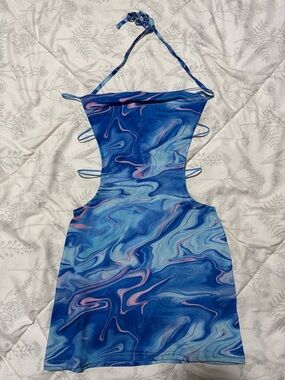 Blue Marble Sexy Halter Cutout Mini Dress